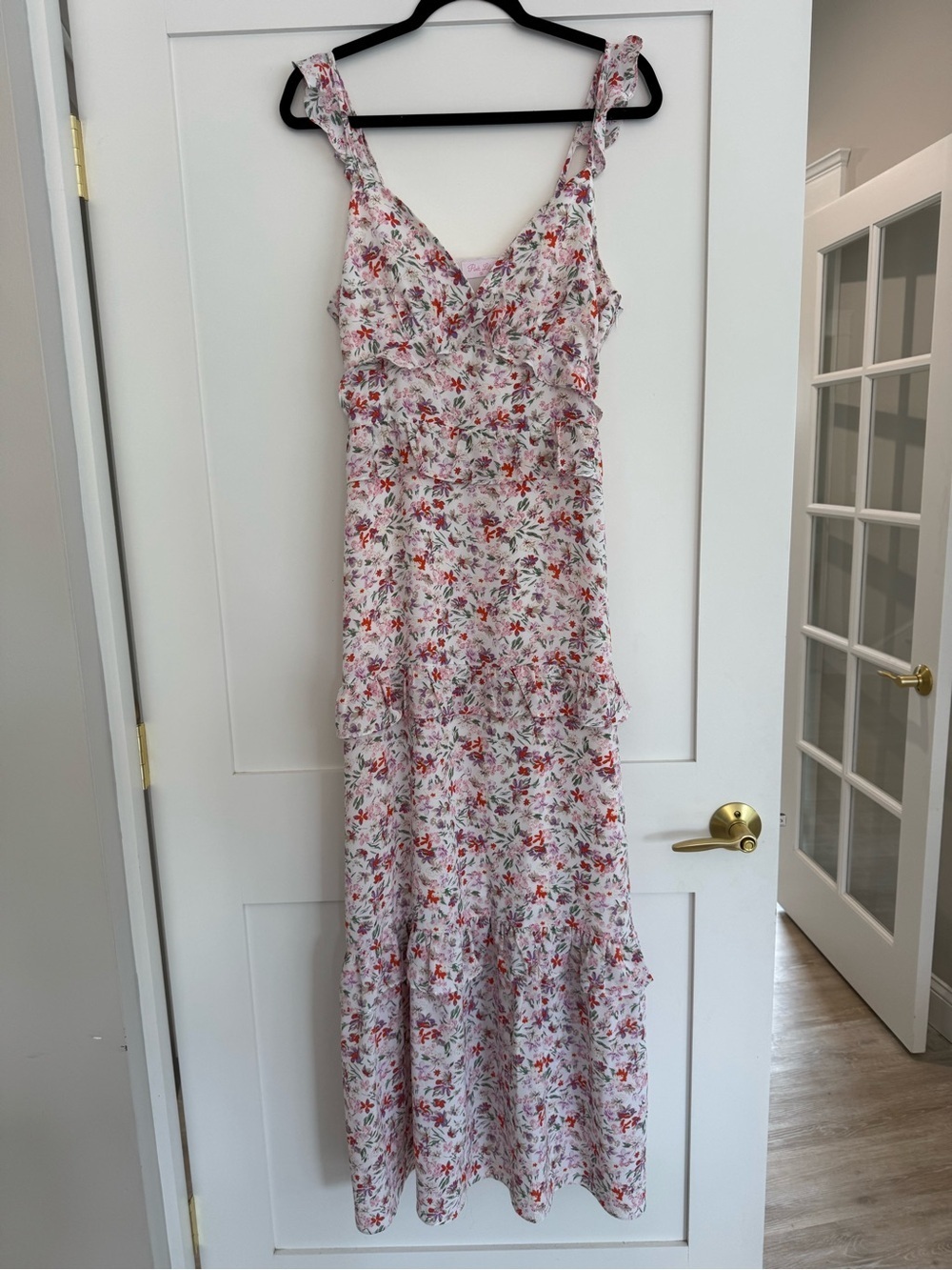 Pink Lily Floral Ruffle Dress Cottagecore Sleeveless Flowy Size M